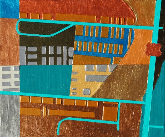 ©2014 Mary C. Nasser, South, mixed-media/acrylic on canvas, 5 x 6 inches
