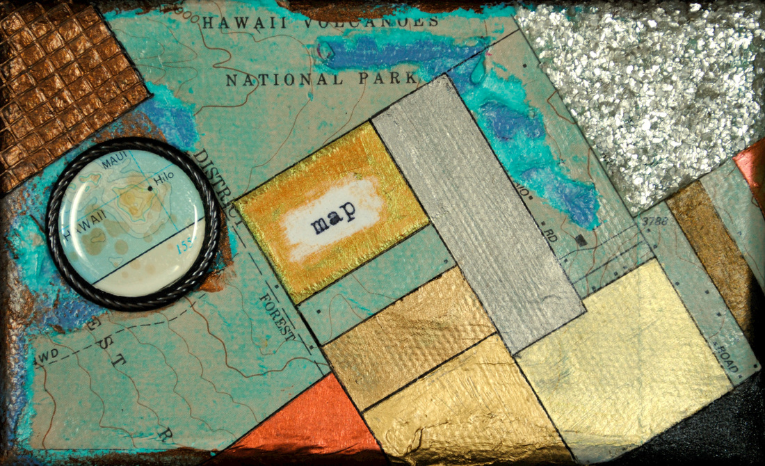 ©2012 Mary C. Nasser, Map, mixed-media/acrylic on canvas, 3 x 5 inches