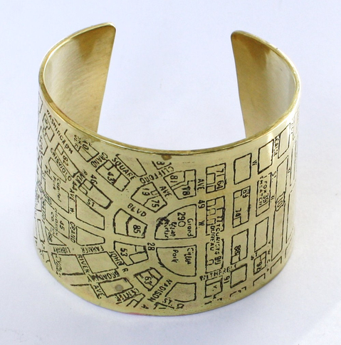 Detroit Map Cuff Bracelet, brass