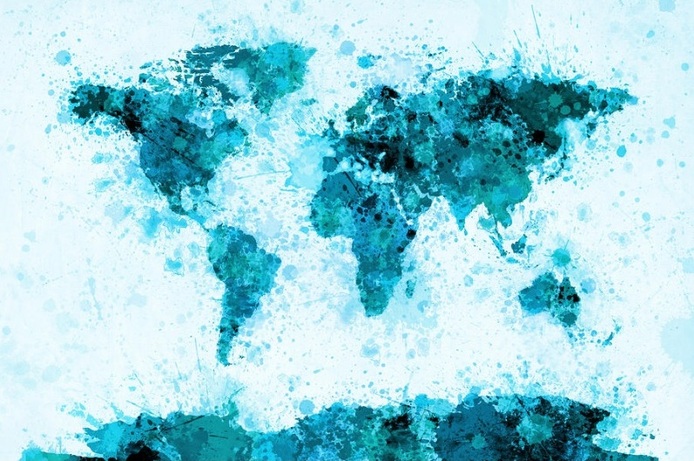 World Map Paint Splashes Blue