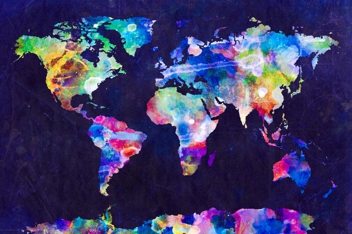 World Map Urban Watercolor