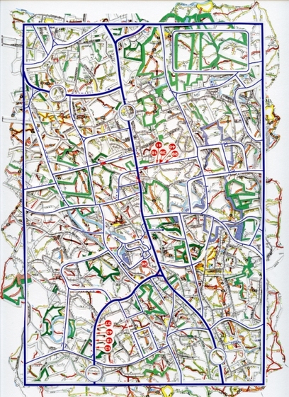 Map Drawing, cut and layered maps, 11 x 8 inches