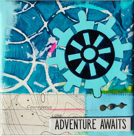 ©2019 Mary C. Nasser, Adventure Awaits, mixed-media on stretched canvas, 5 x 5 inches