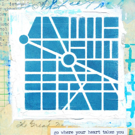 ©2019 Mary C. Nasser, Go Where Your Heart Takes You (detail), mixed-media on watercolor paper, 6 x 6 inches