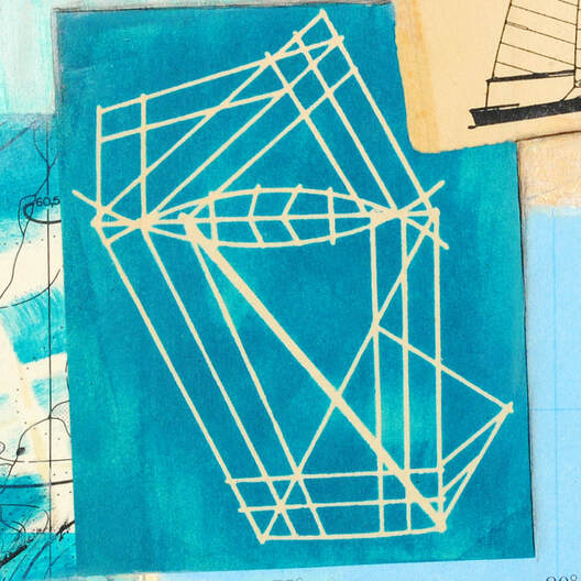 ©2019 Mary C. Nasser, Navigating (detail), mixed-media on cradled wood panel, 8 x 8 inches