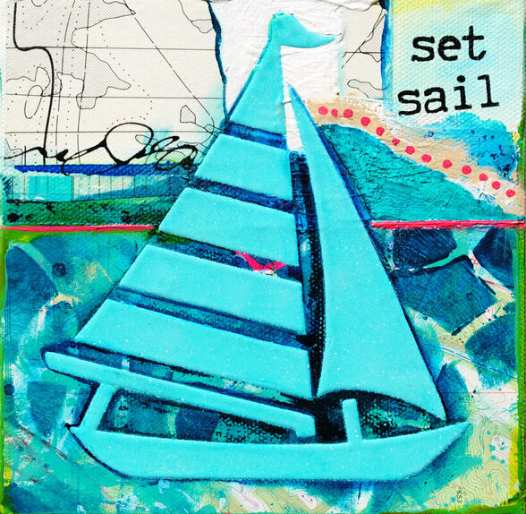 ©2019 Mary C. Nasser, Set Sail, mixed-media on stretched canvas, 6 x 6 inches