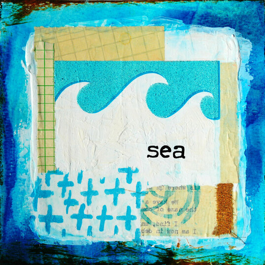 ©2019 Mary C. Nasser, Sea, mixed-media on watercolor paper, 6 x 6 inches
