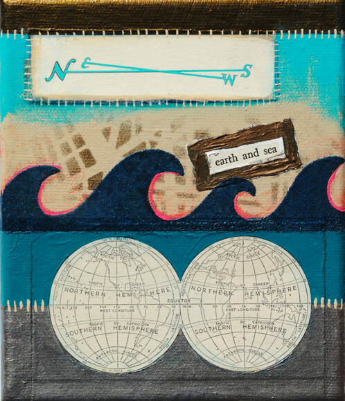 ©2019 Mary C. Nasser, Earth and Sea, mixed-media on stretched canvas, 5 x 6 inches