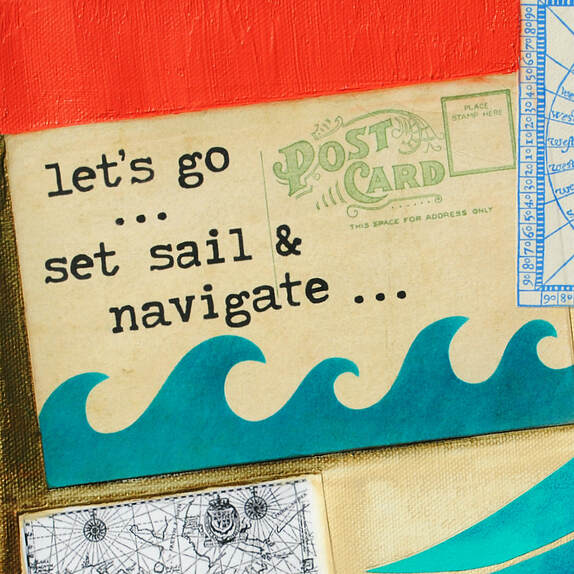 ©2019 Mary C. Nasser, Let's Go Set Sail (detail), mixed-media on stretched canvas, 10 x 10 inches