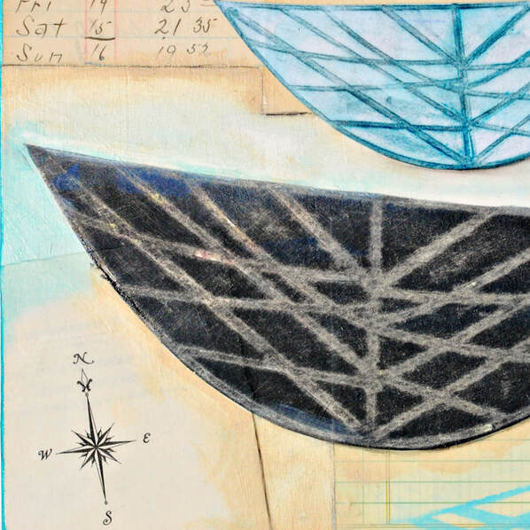 ©2019 Mary C. Nasser, Small Boat (detail), mixed-media on cradled wood panel, 8 x 8 inches
