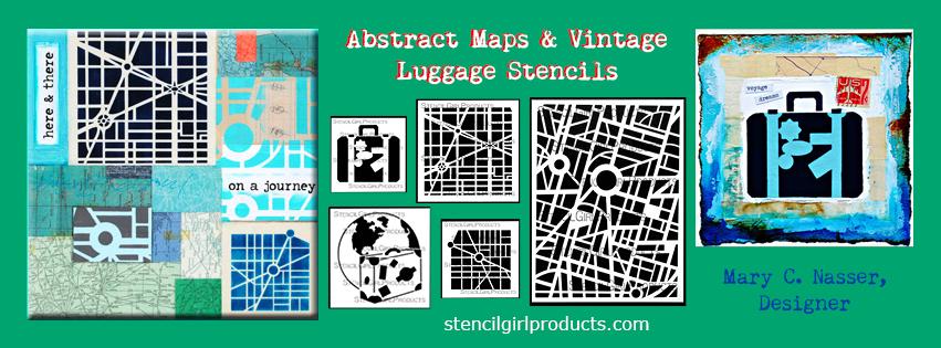 Abstract Maps & Vintage Luggage stencils