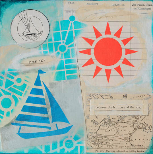 ©2020 Mary C. Nasser, Between the Horizon and the Sun, mixed-media on cradled wood panel, 8 x 8 inches