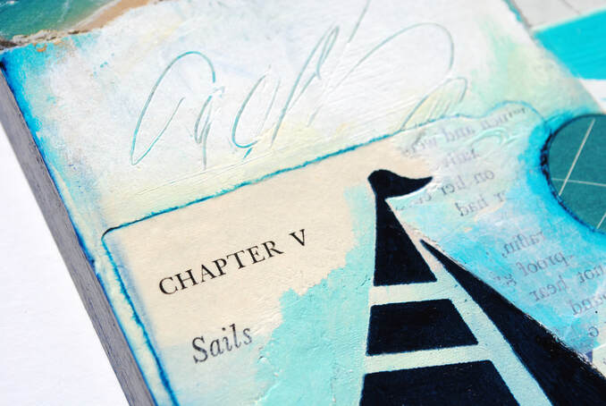 ©2020 Mary C. Nasser, Sails (detail), mixed-media on cradled wood panel, 8 x 8 inches