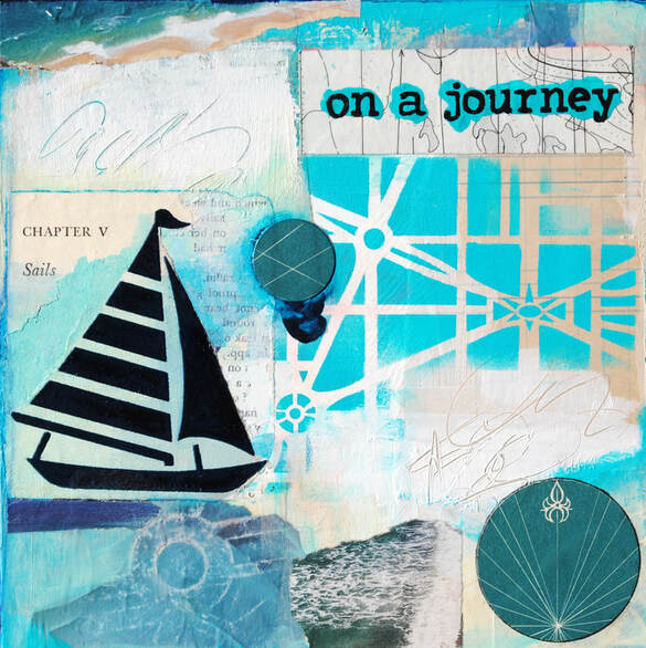 ©2020 Mary C. Nasser, Sails, mixed-media on cradled wood panel, 8 x 8 inches