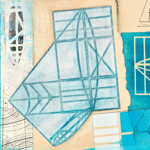 ©2019 Mary C. Nasser, Sea Distance (detail), mixed-media on cradled wood panel, 8 x 8 inches